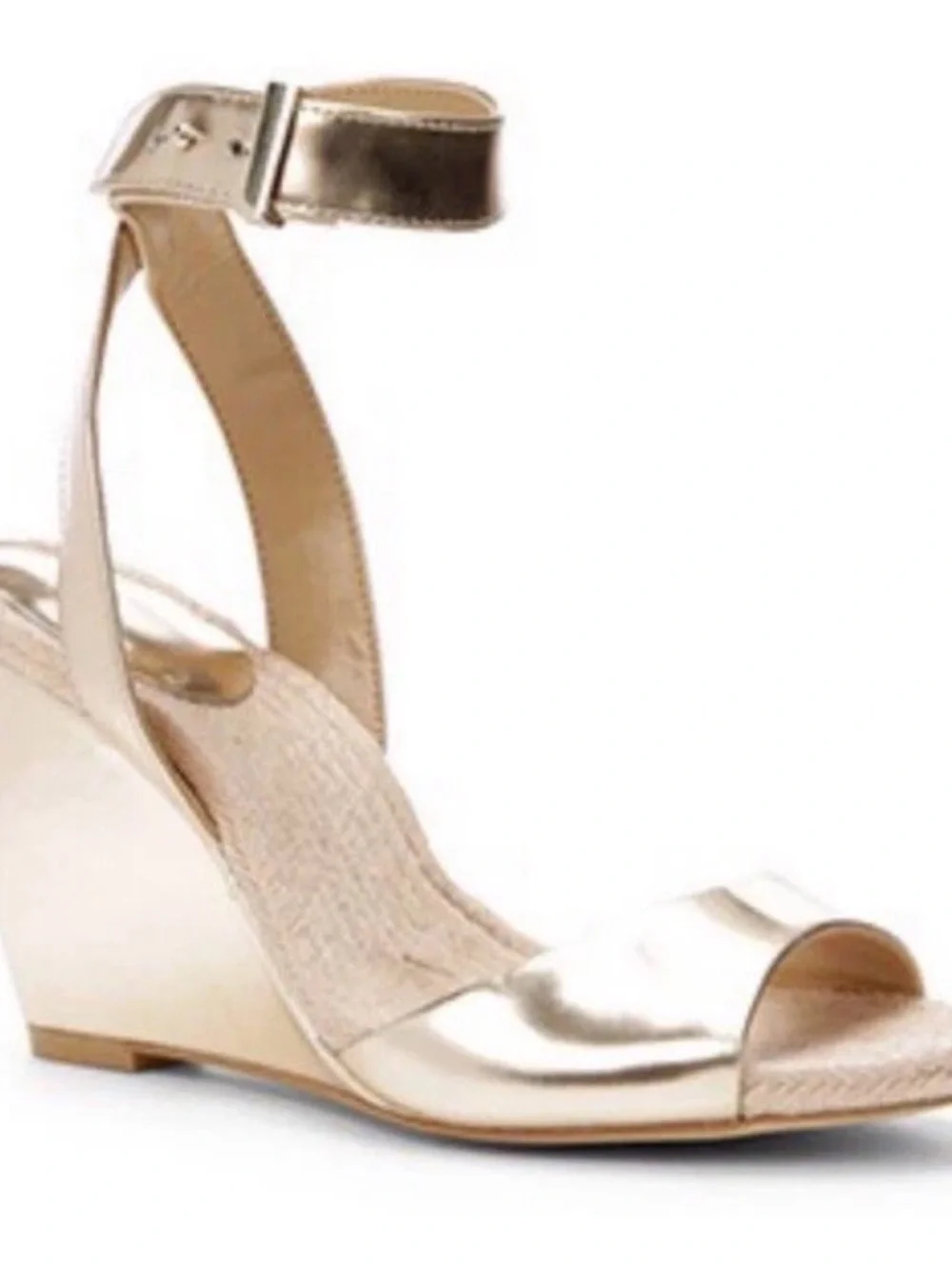 Ann Taylor Metallic Gold Ankle-Strap Wedge Sandals